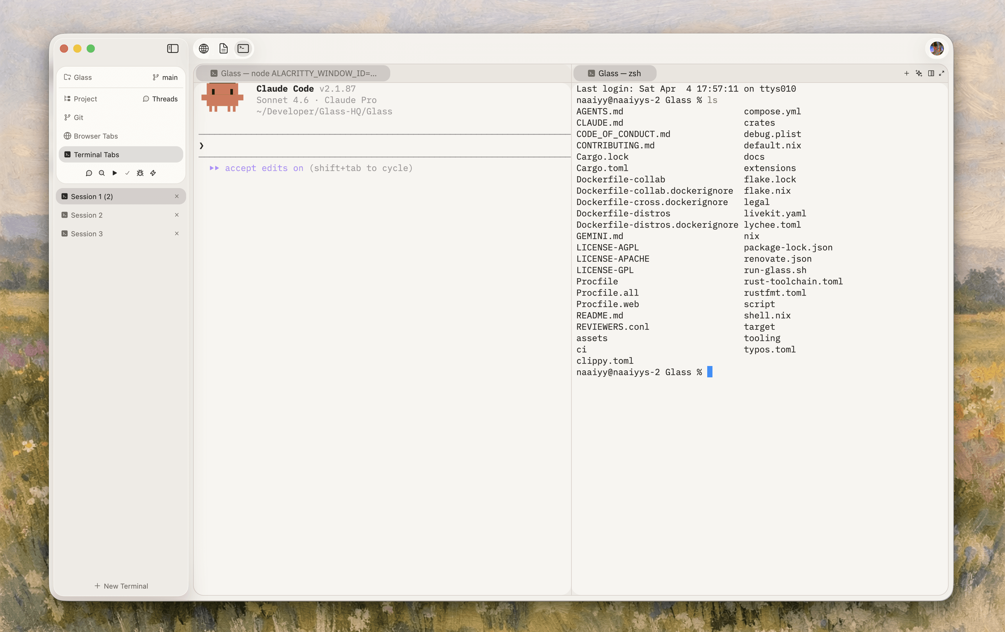 Glass - integrated terminal